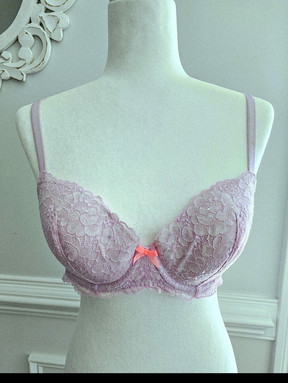 Victoria's Secret Dream Angels Lavender Lace Rhinestone Lined Demi Bra - 36C